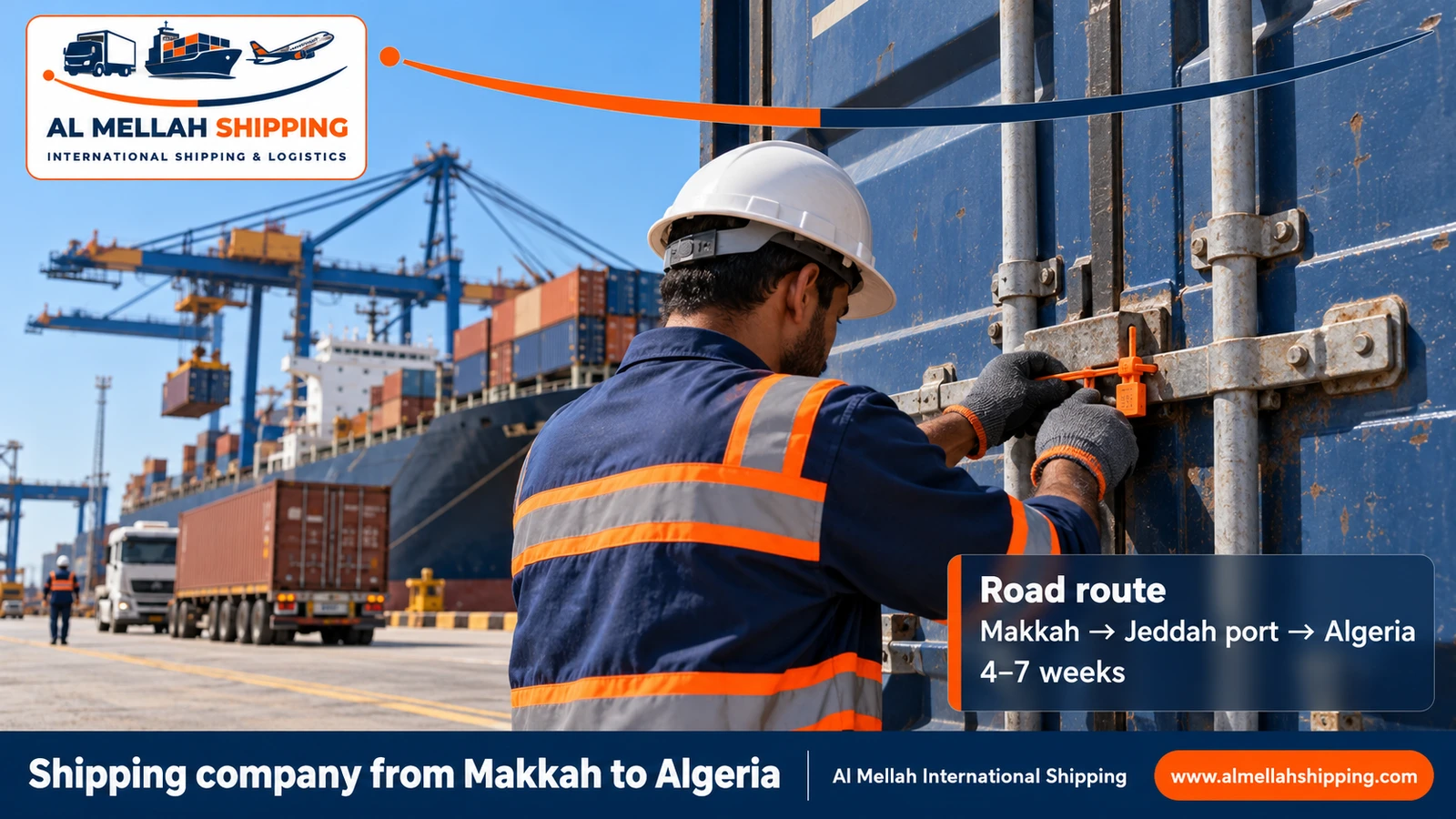 Sea shipping route from Makkah to Algeria via Jeddah port
