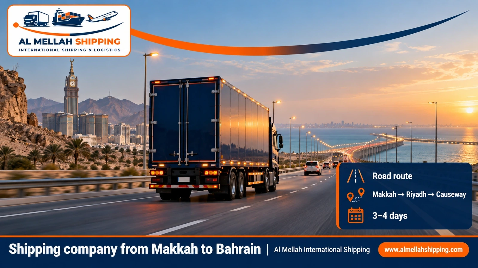 Road route from Makkah to Bahrain via the King Fahd Causeway
