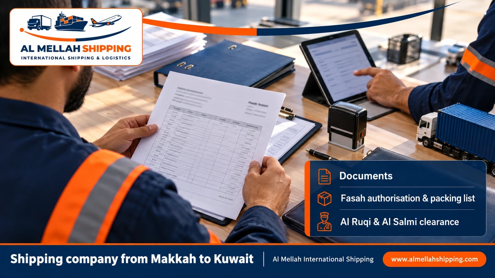 Shipping and customs clearance documents from Makkah to Kuwait