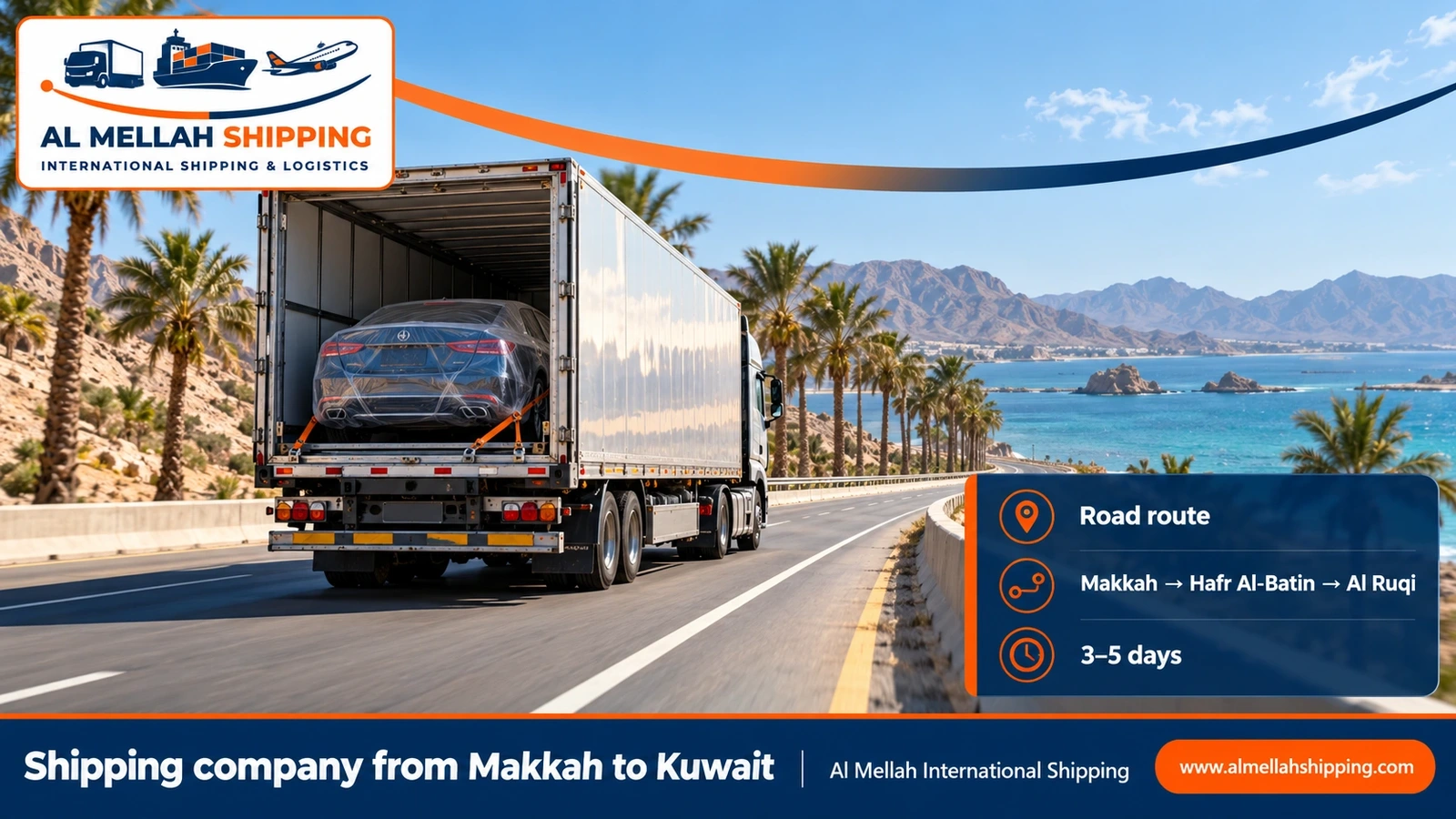 Road route from Makkah to Kuwait via the Al Ruqi crossing