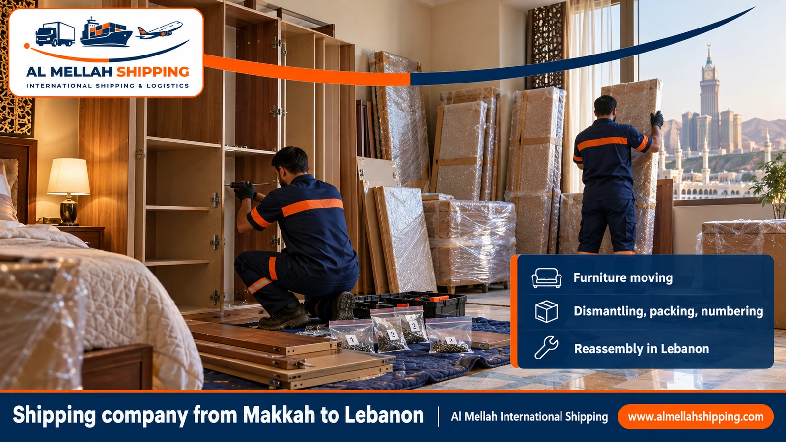 Furniture moving from Makkah to Lebanon with sea packing