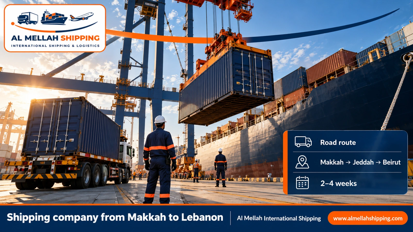 Sea shipping route from Makkah to Lebanon via Jeddah port