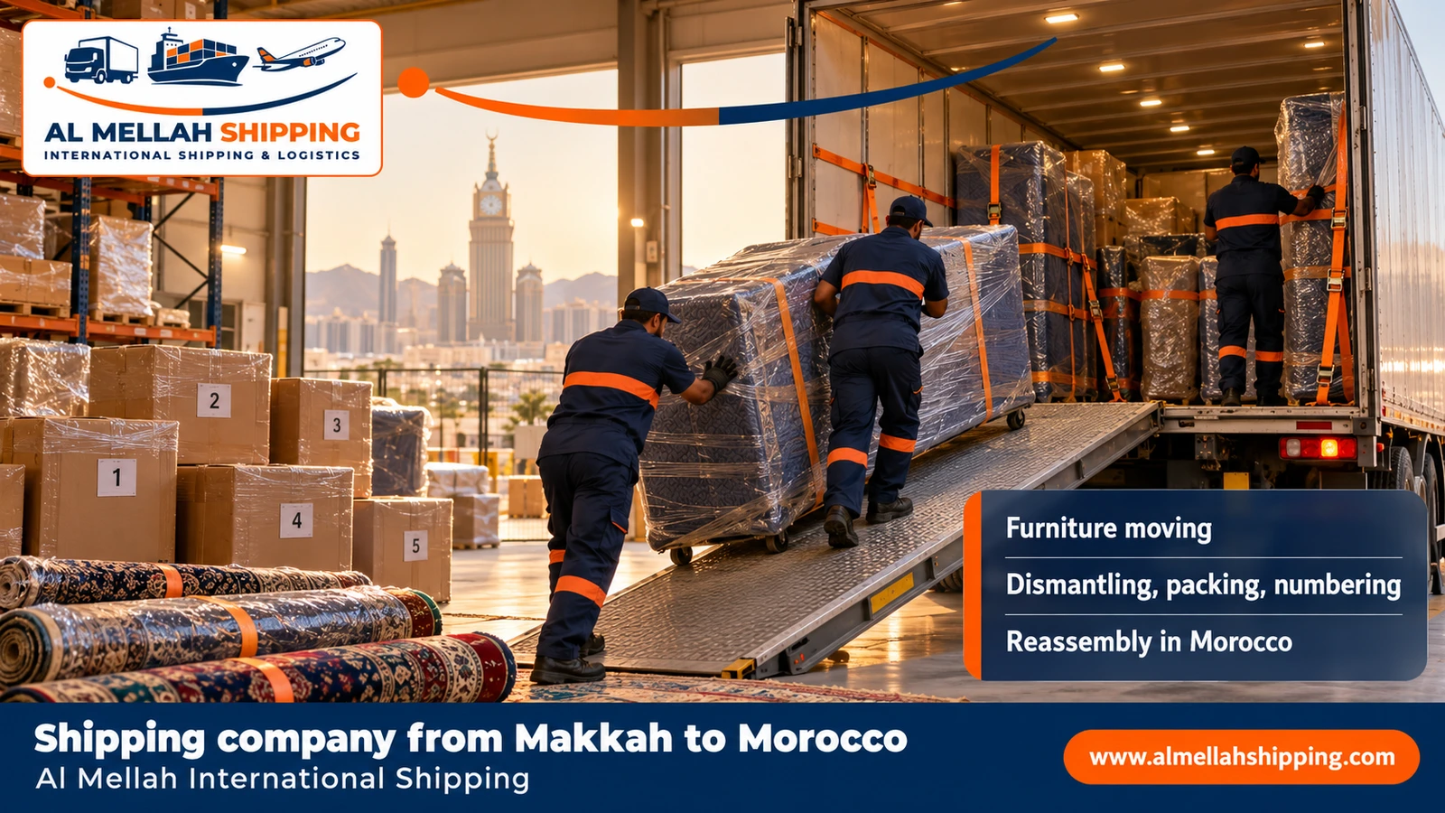 Furniture moving from Makkah to Morocco with sea packing