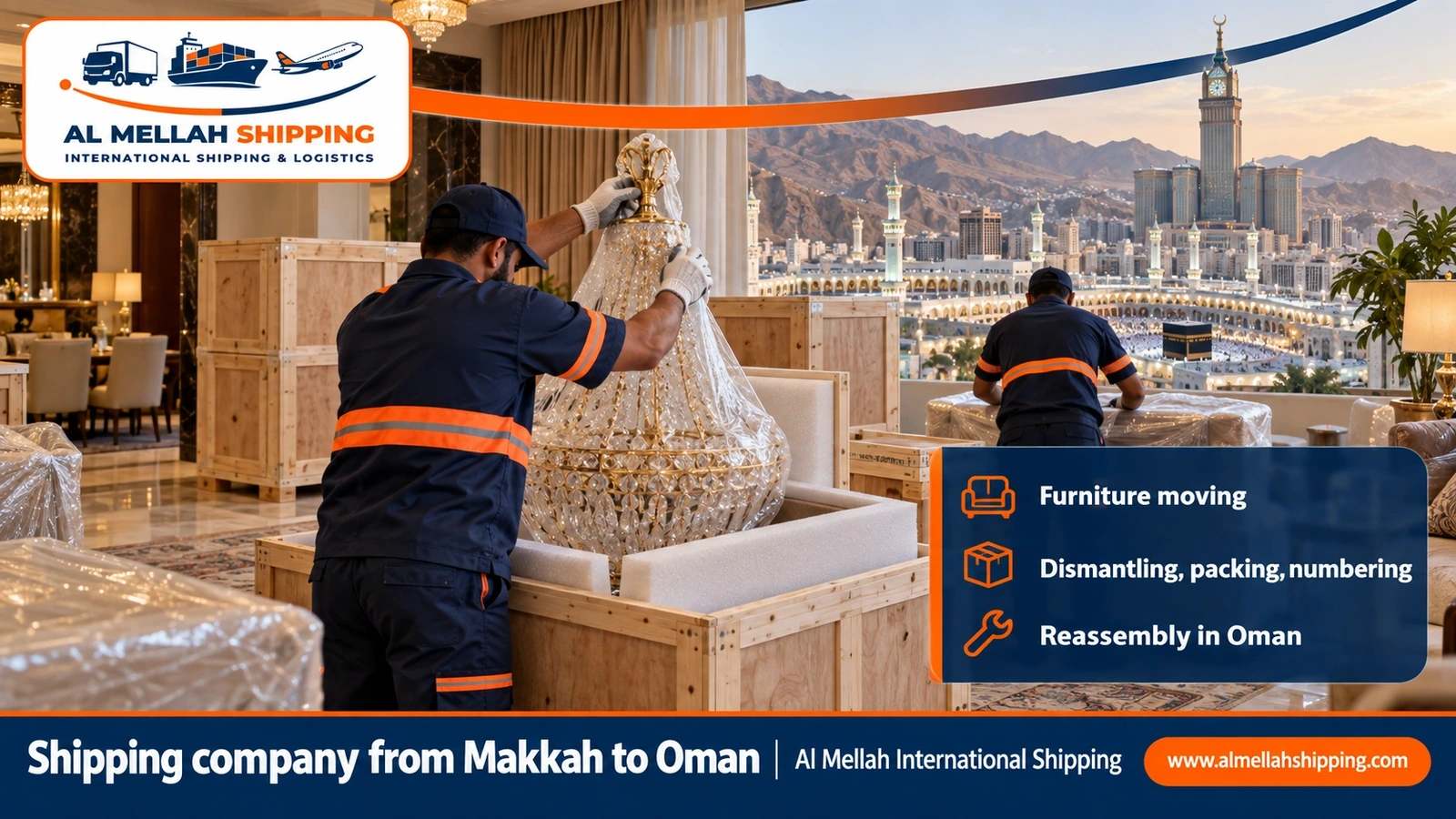 Furniture moving from Makkah to Oman with dismantling, packing and reassembly