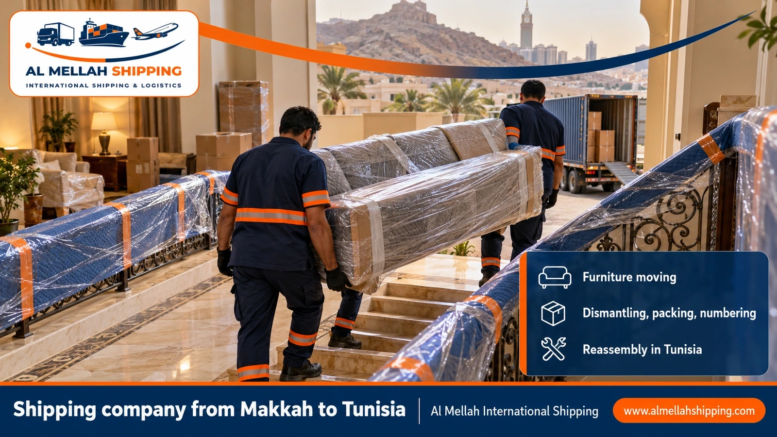 Furniture moving from Makkah to Tunisia with sea packing