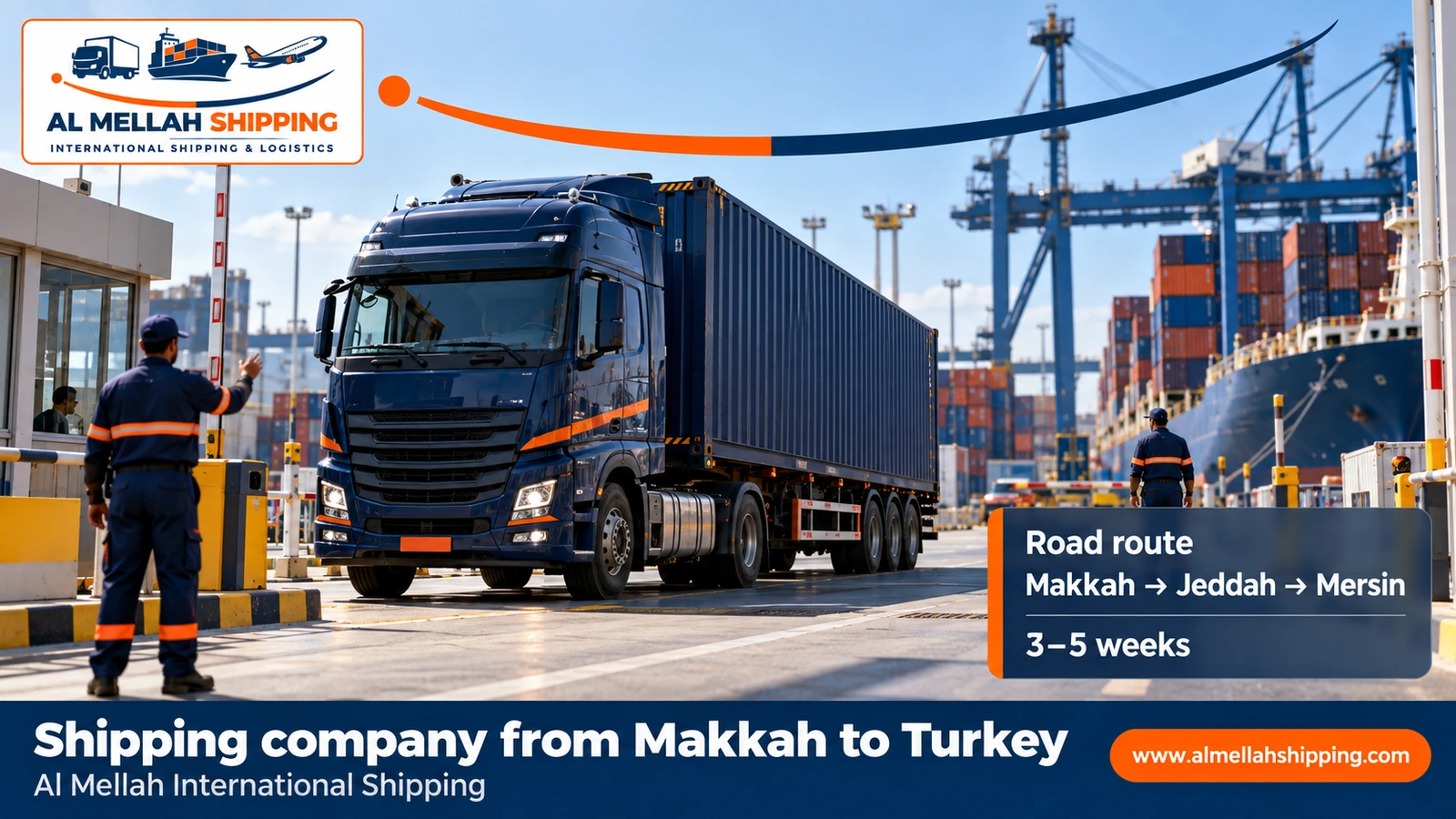 Sea shipping route from Makkah to Turkey via Jeddah port