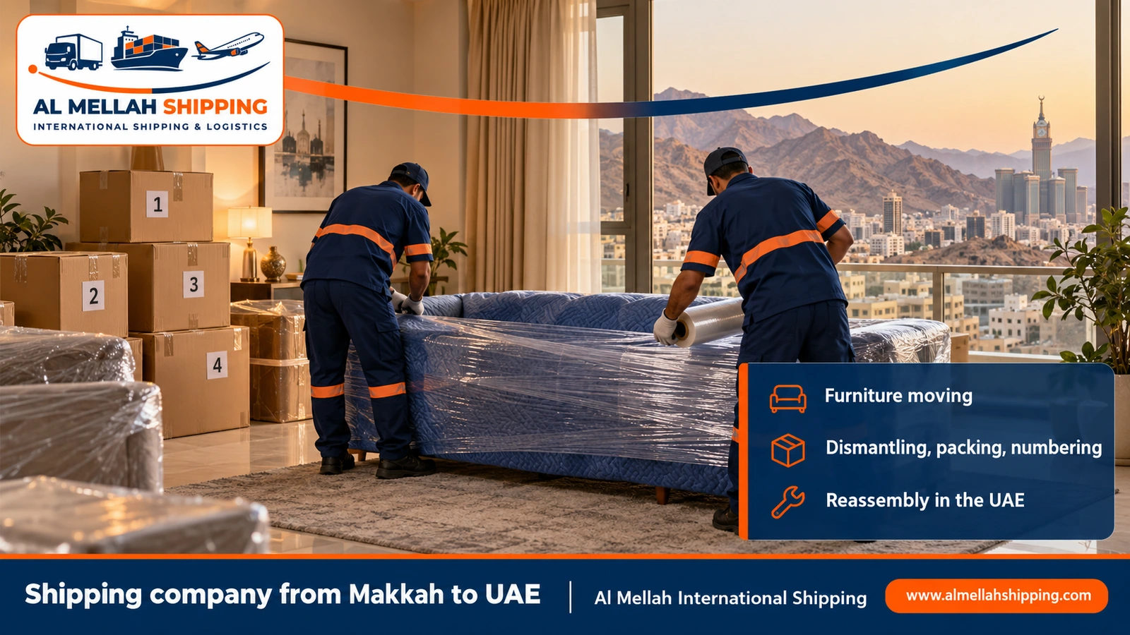 Furniture moving from Makkah to the UAE with dismantling, packing and reassembly