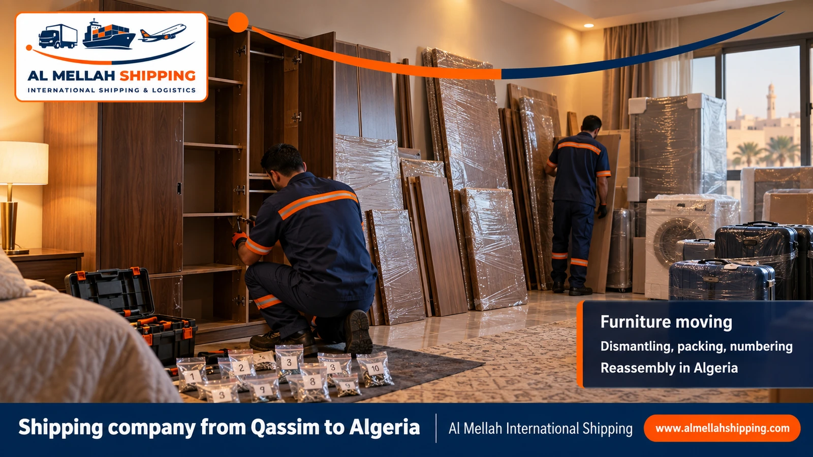 Furniture moving from Qassim to Algeria with sea packing