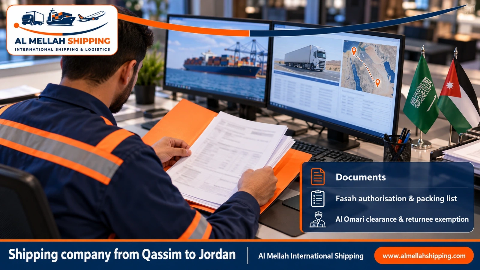 Shipping and customs clearance documents from Qassim to Jordan