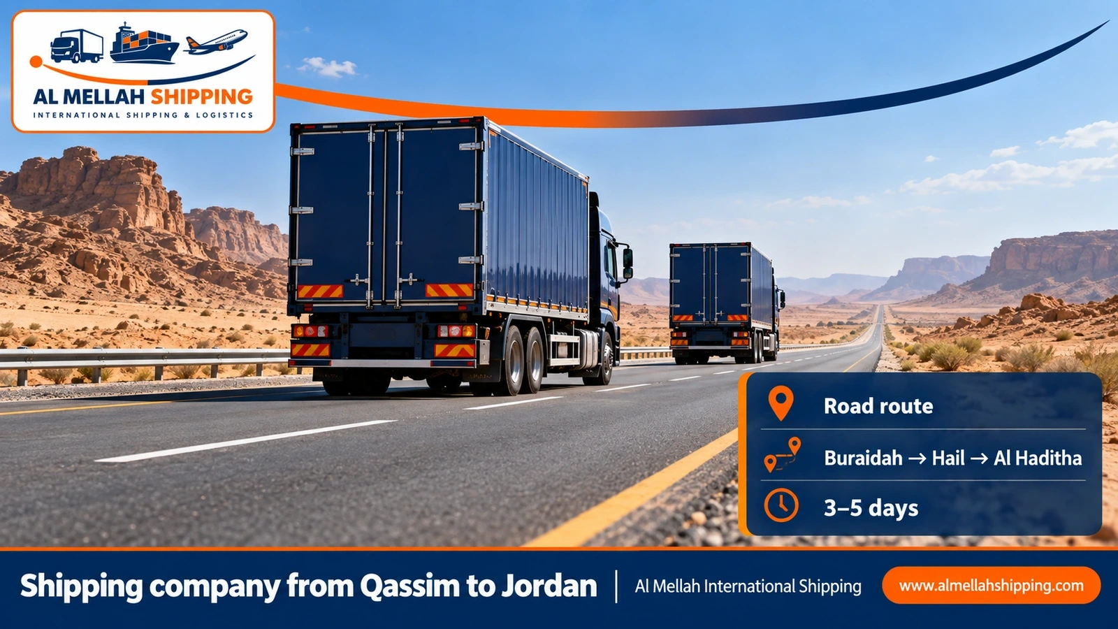 Road route from Qassim to Jordan via Hail and the Al Haditha crossing