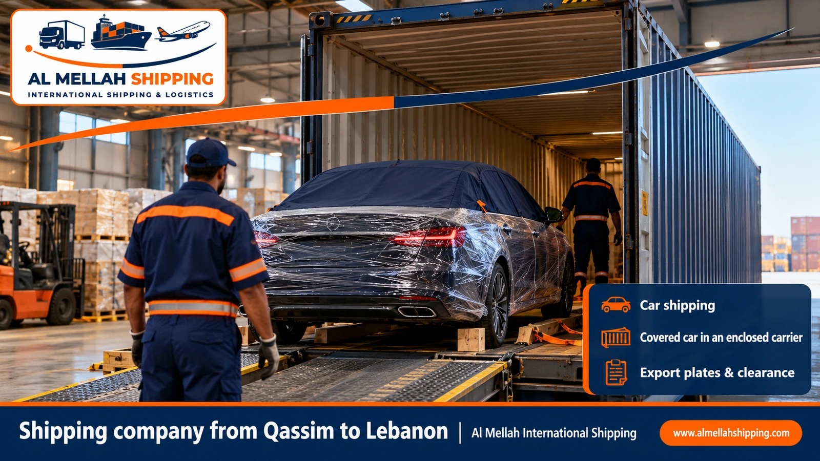 Car shipping from Qassim to Lebanon with Al Mellah