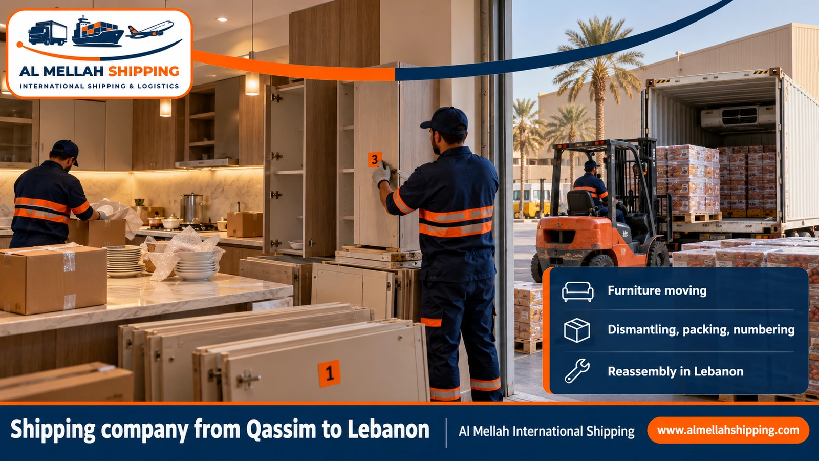 Furniture moving from Qassim to Lebanon with sea packing
