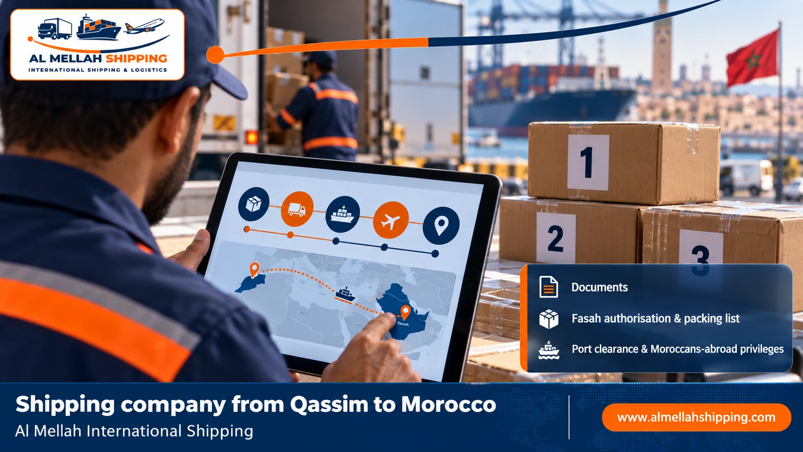 Shipping and customs clearance documents from Qassim to Morocco