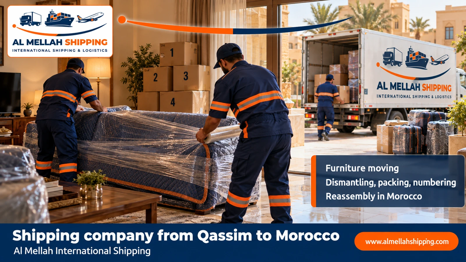 Furniture moving from Qassim to Morocco with sea packing