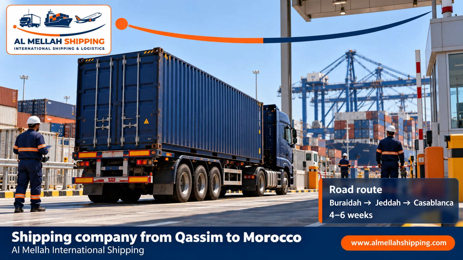 Shipping route from Qassim to Morocco via Jeddah port and Casablanca