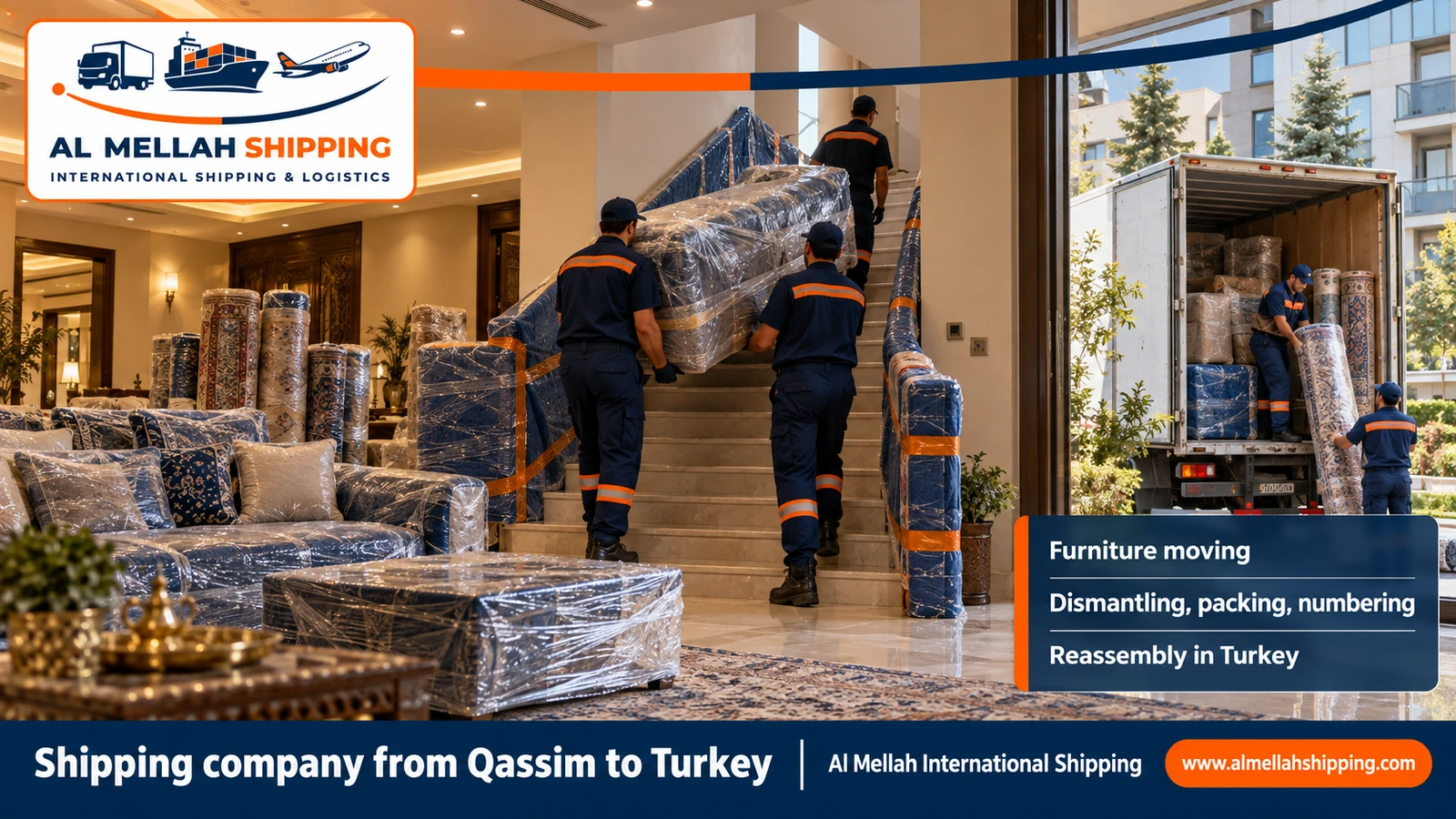 Furniture moving from Qassim to Turkey with sea packing
