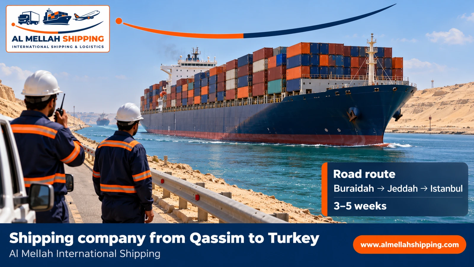 Shipping route from Qassim to Turkey via Jeddah port