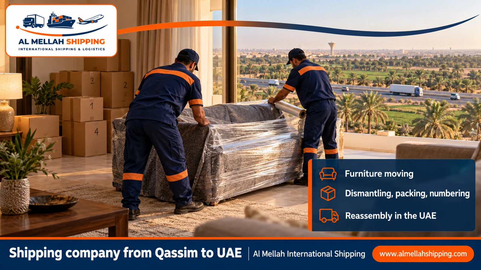Furniture moving from Qassim to the UAE with dismantling, packing and reassembly