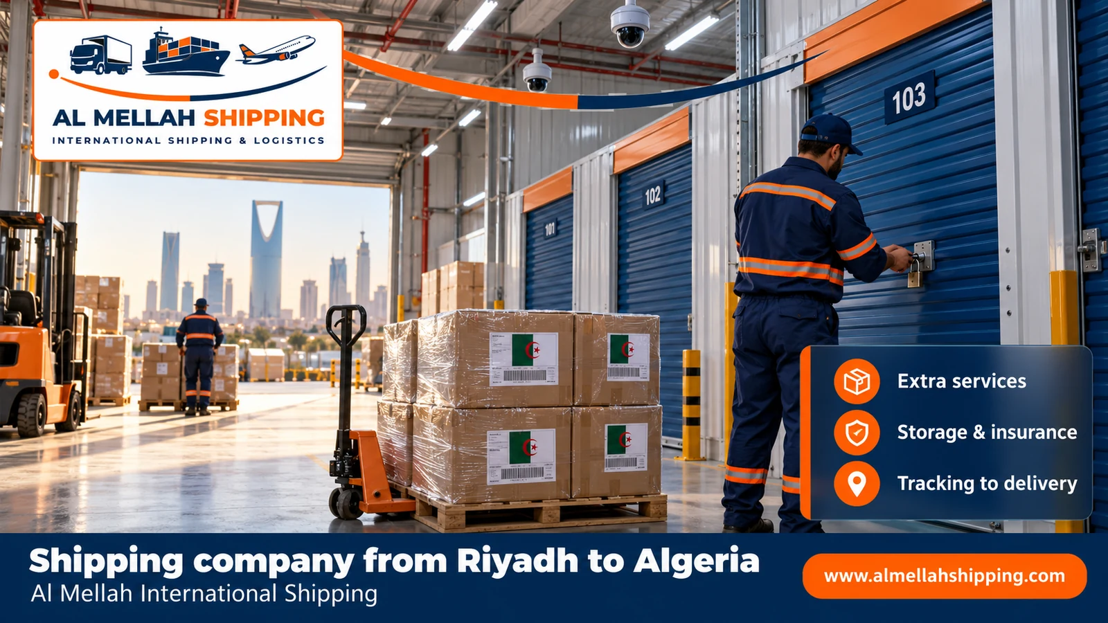 Packing and storing shipments before shipping from Riyadh to Algeria