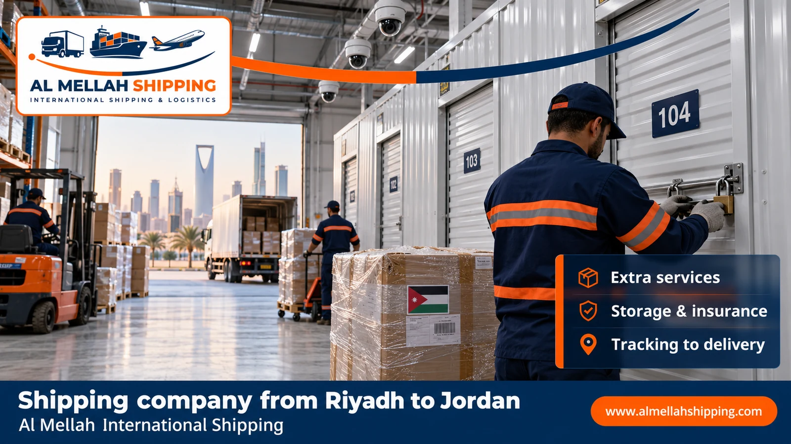 Packing and storage before shipping from Riyadh to Jordan