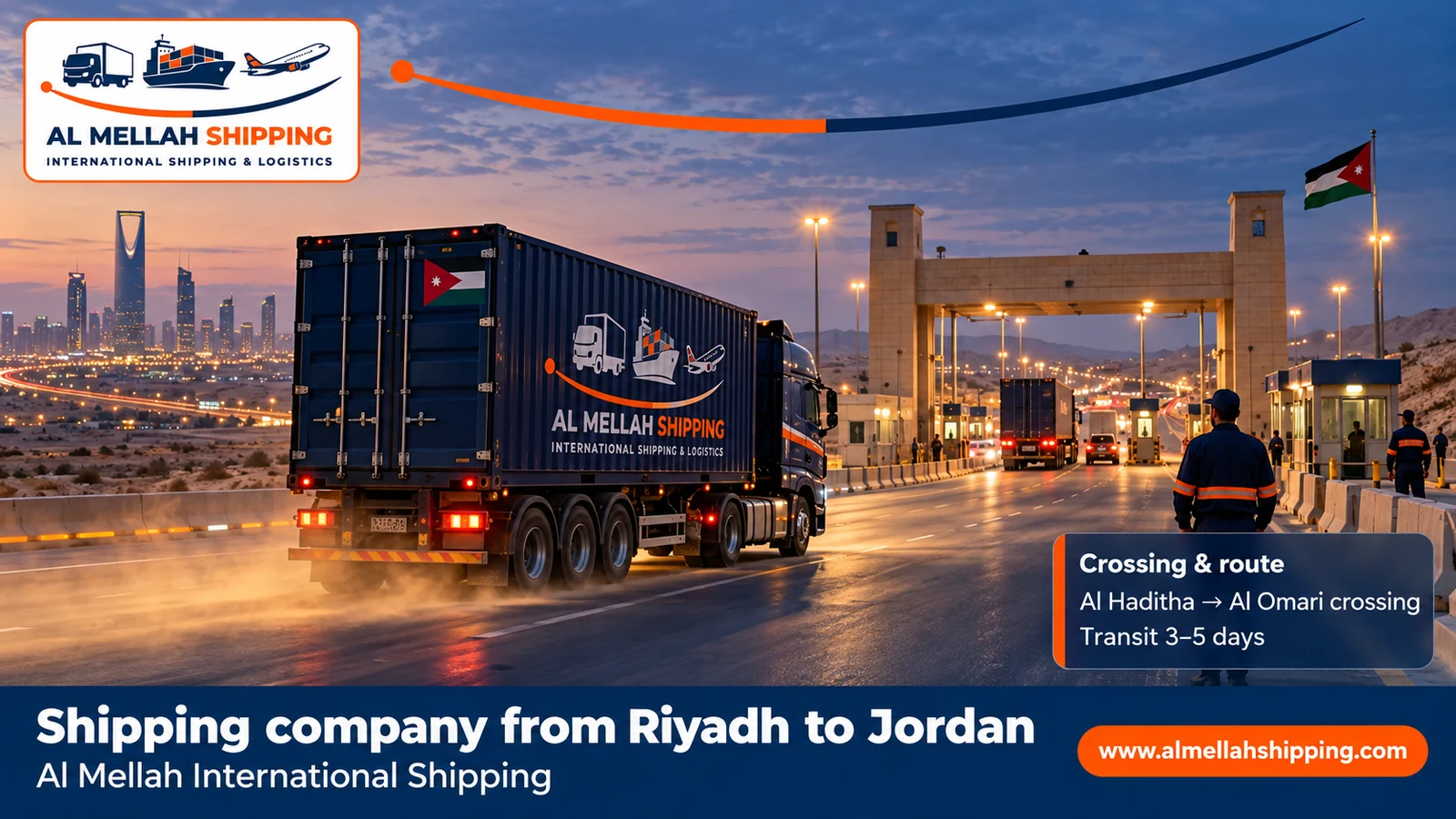 Shipping route from Riyadh to Jordan via Al-Haditha → Al-Omari