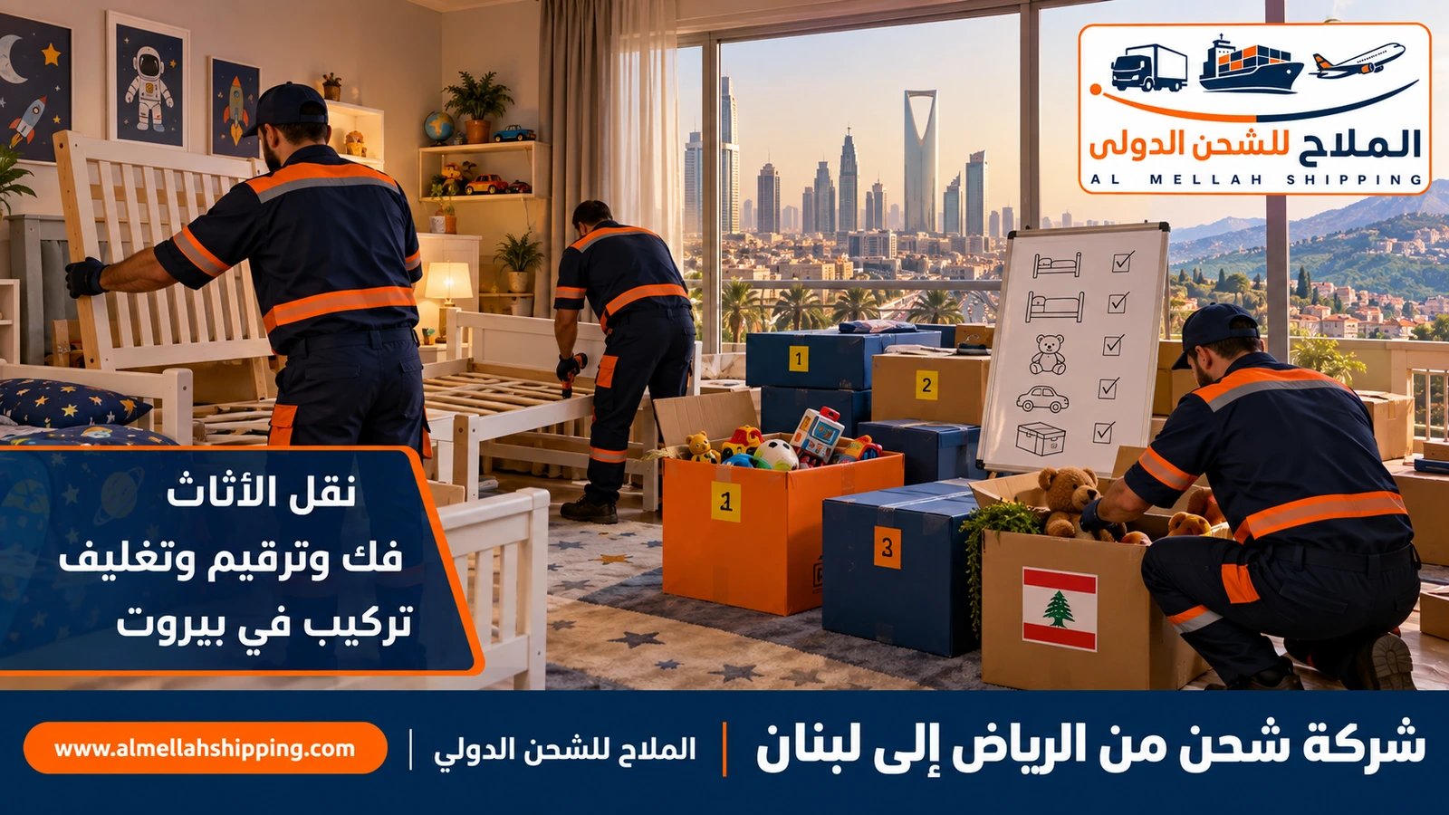 نقل أثاث من الرياض إلى لبنان بالفك والتغليف والتركيب
