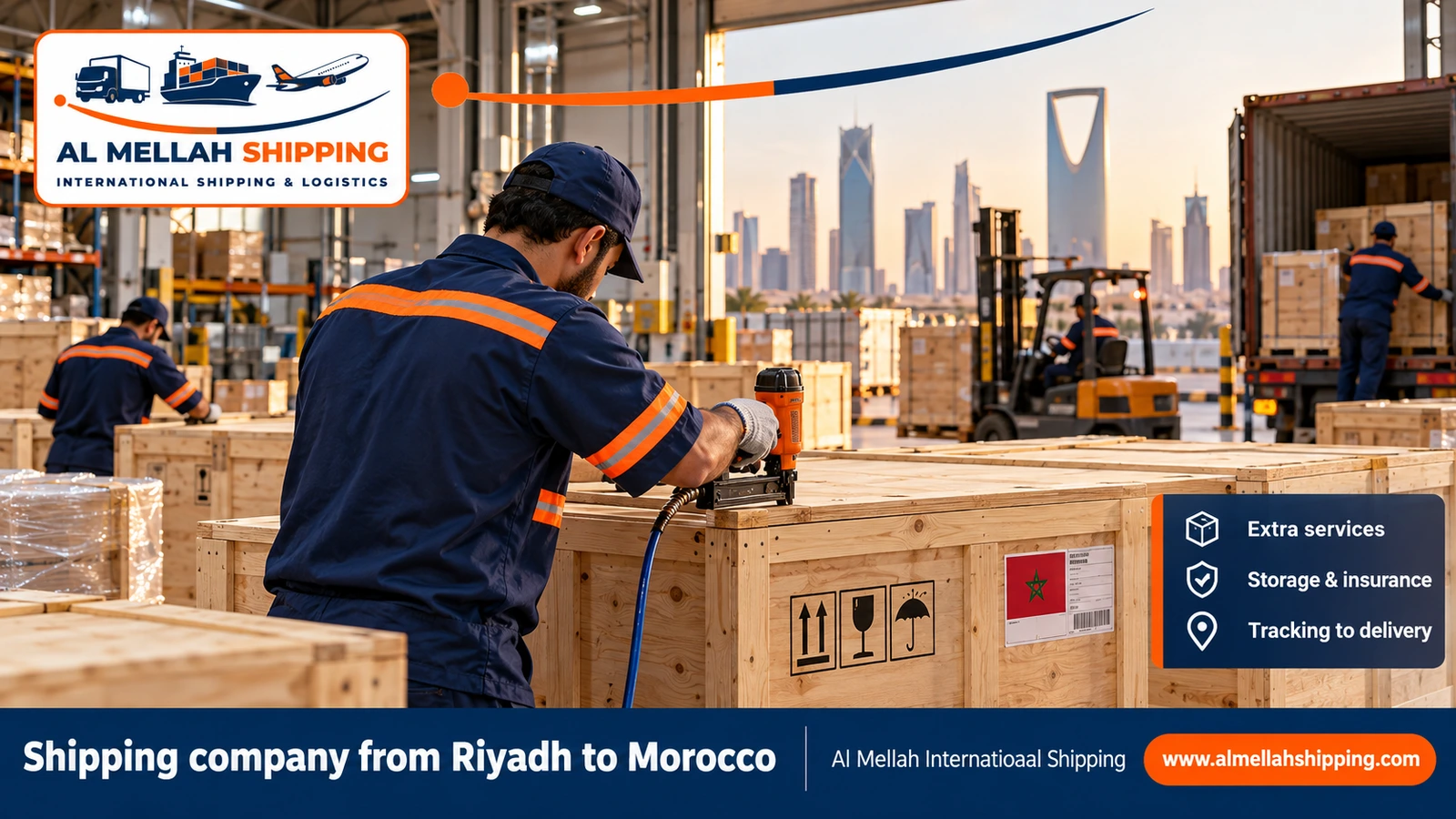 Packing and storing shipments before shipping from Riyadh to Morocco
