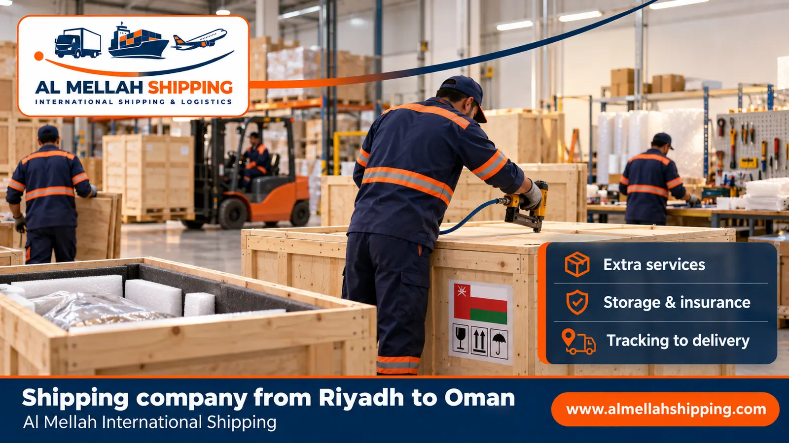 Packing and storage before shipping from Riyadh to Oman