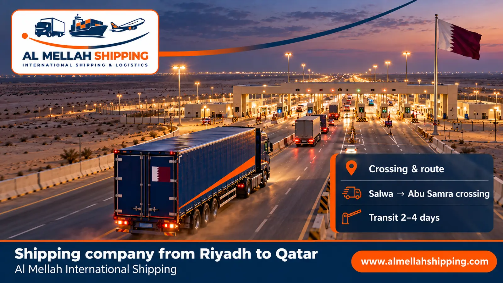Shipping route from Riyadh to Qatar via the Salwa → Abu Samra crossing