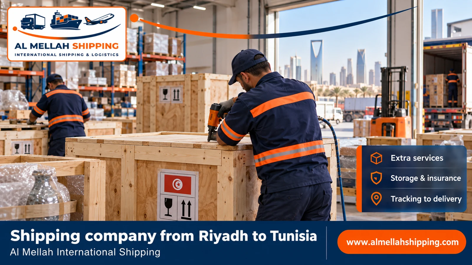 Packing and storage before shipping from Riyadh to Tunisia