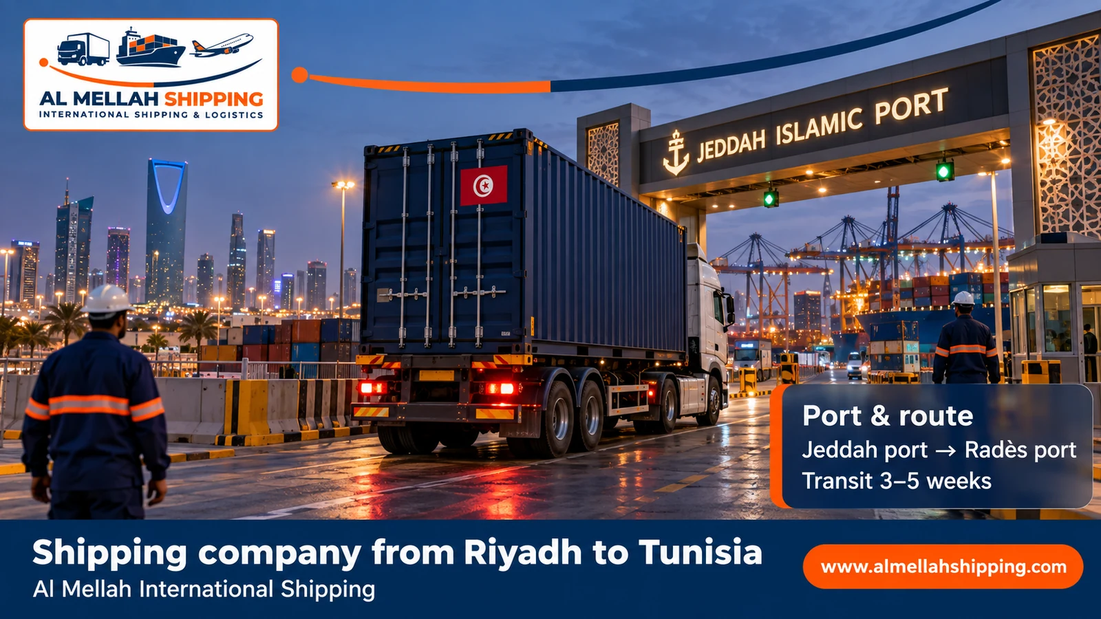 Sea freight from Riyadh to Tunisia via Jeddah port to Radès