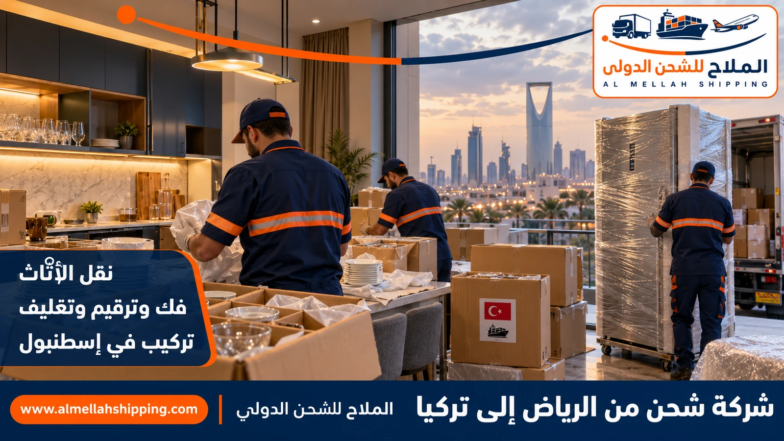 نقل أثاث من الرياض إلى تركيا بالفك والتغليف والتركيب