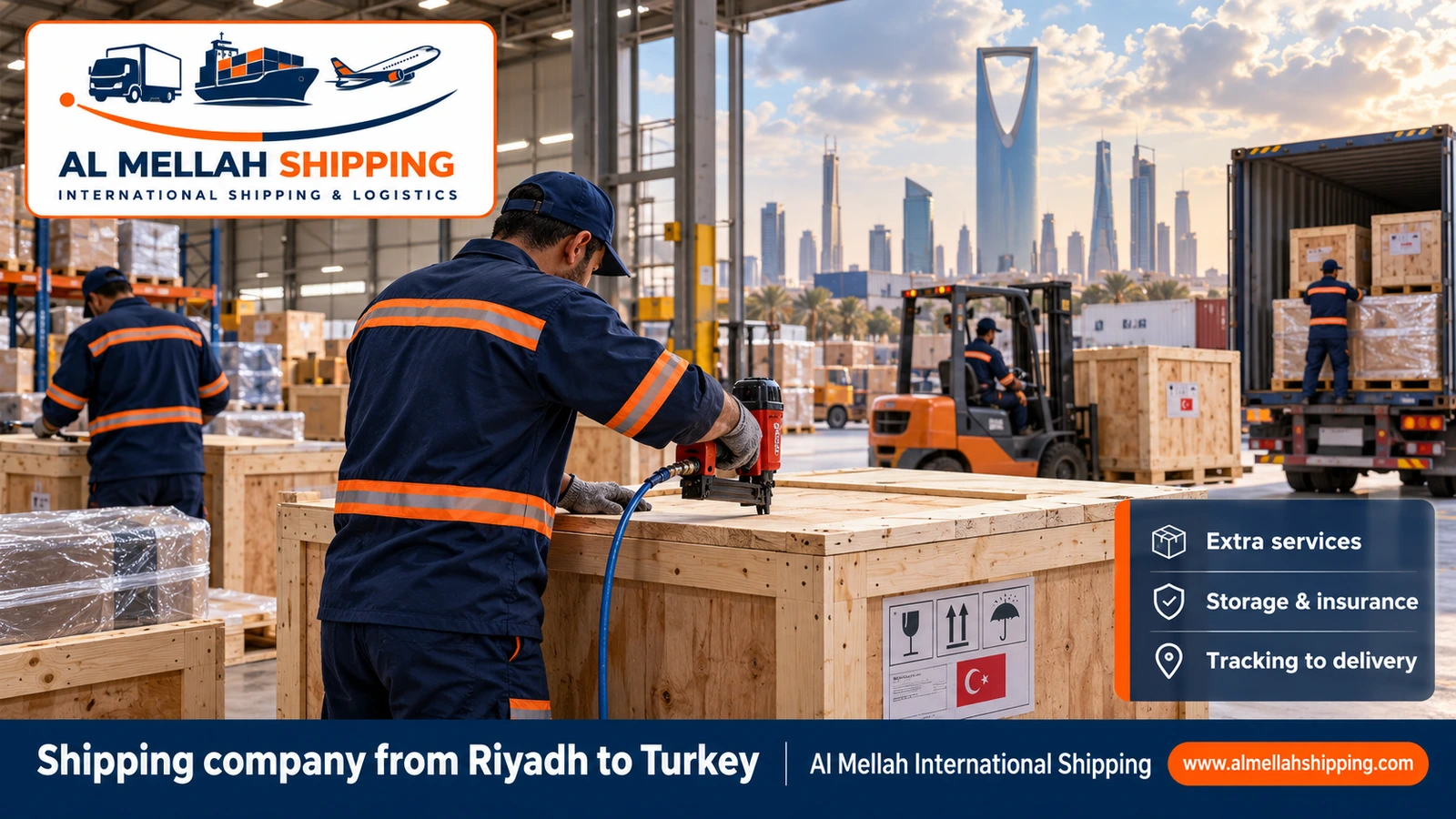 Packing and storing shipments before shipping from Riyadh to Turkey