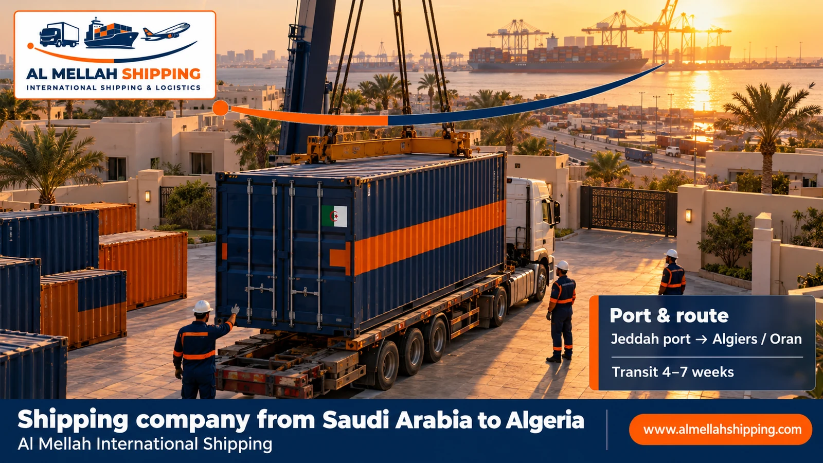 Shipping route from Saudi Arabia to Algeria via Jeddah port to Algiers and Oran
