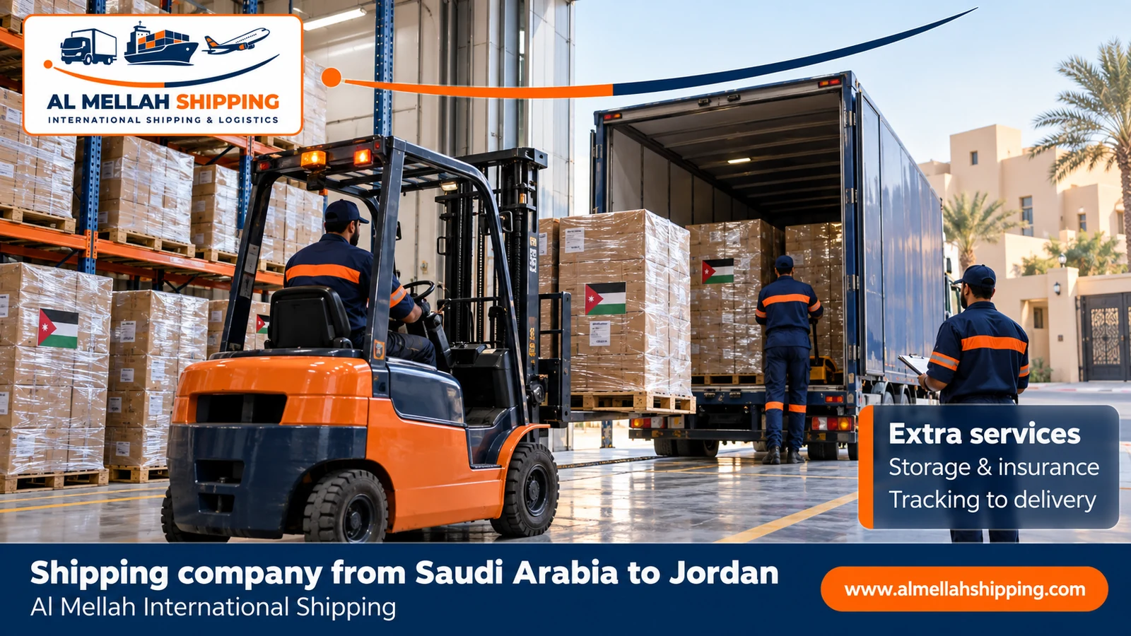 Packing and storage before shipping from Saudi Arabia to Jordan