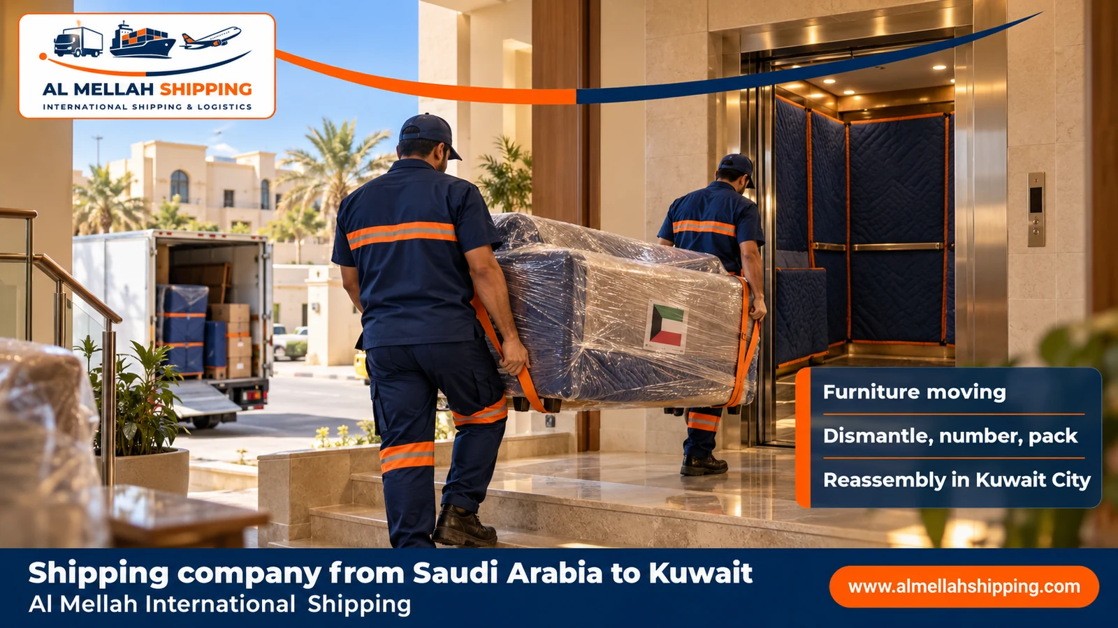 Furniture moving from Saudi Arabia to Kuwait with dismantling, packing and reassembly