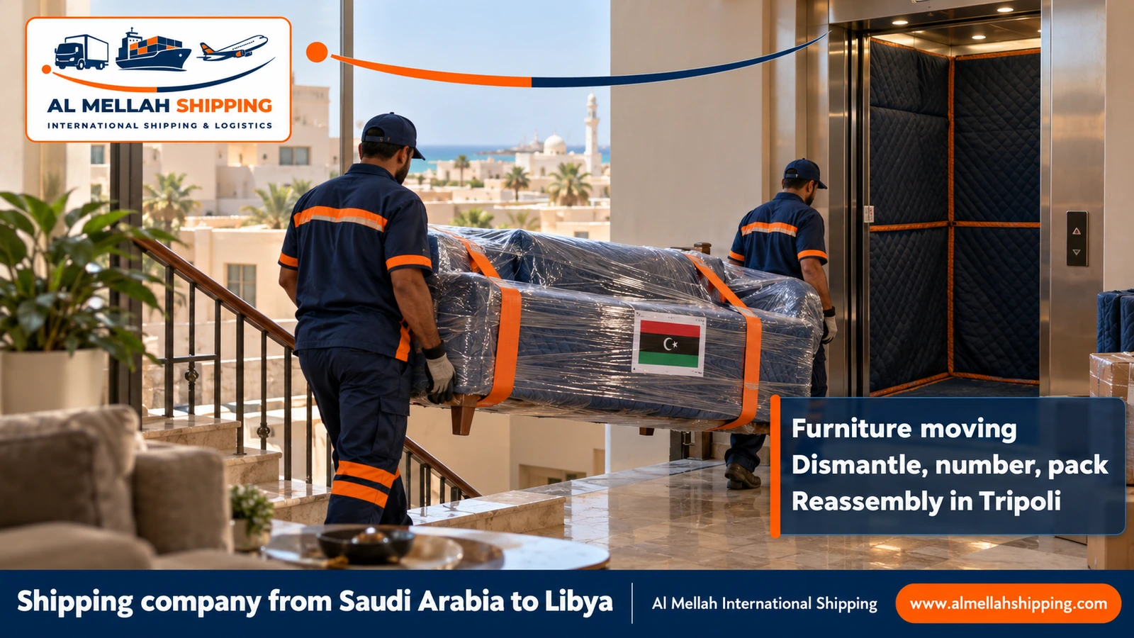 Furniture moving from Saudi Arabia to Libya with dismantling, packing and reassembly