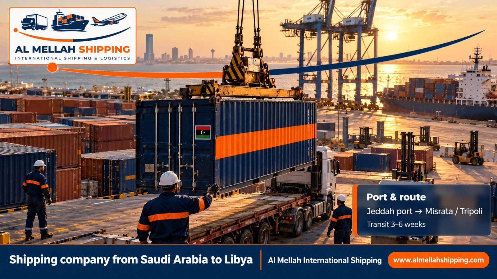 Shipping route from Saudi Arabia to Libya via Jeddah port to Misrata and Tripoli