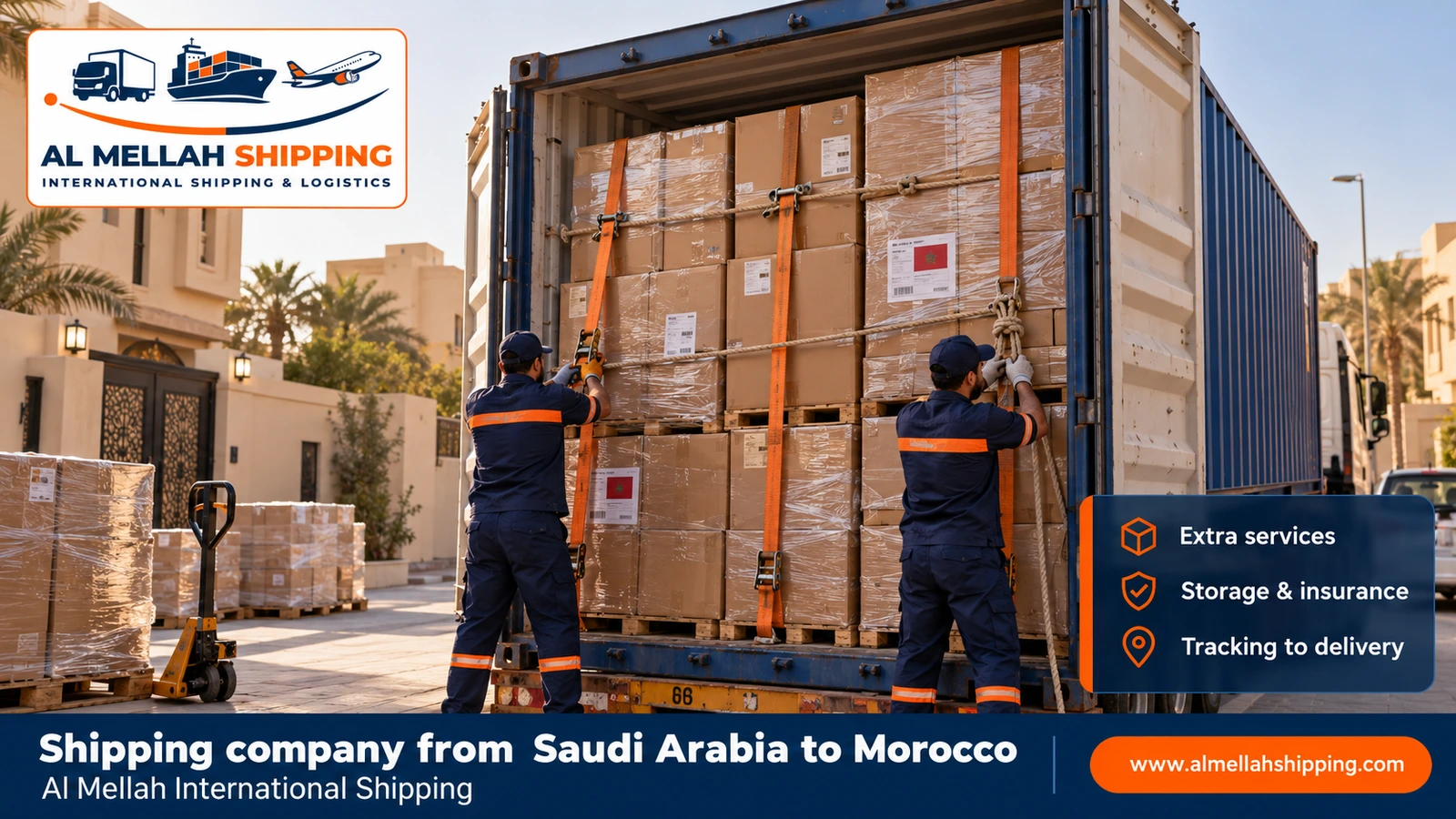 Packing and storing shipments before shipping from Saudi Arabia to Morocco