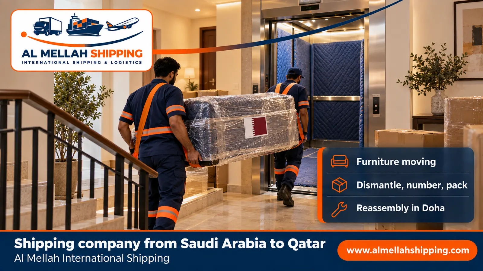 Furniture moving from Saudi Arabia to Qatar with dismantling, packing and reassembly