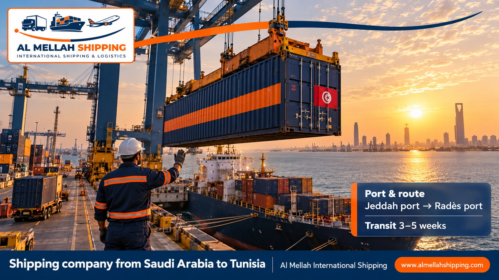 Sea freight from Saudi Arabia to Tunisia via Jeddah port to Radès