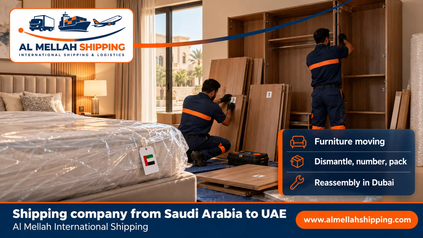 Furniture moving from Saudi Arabia to the UAE with dismantling, packing and reassembly