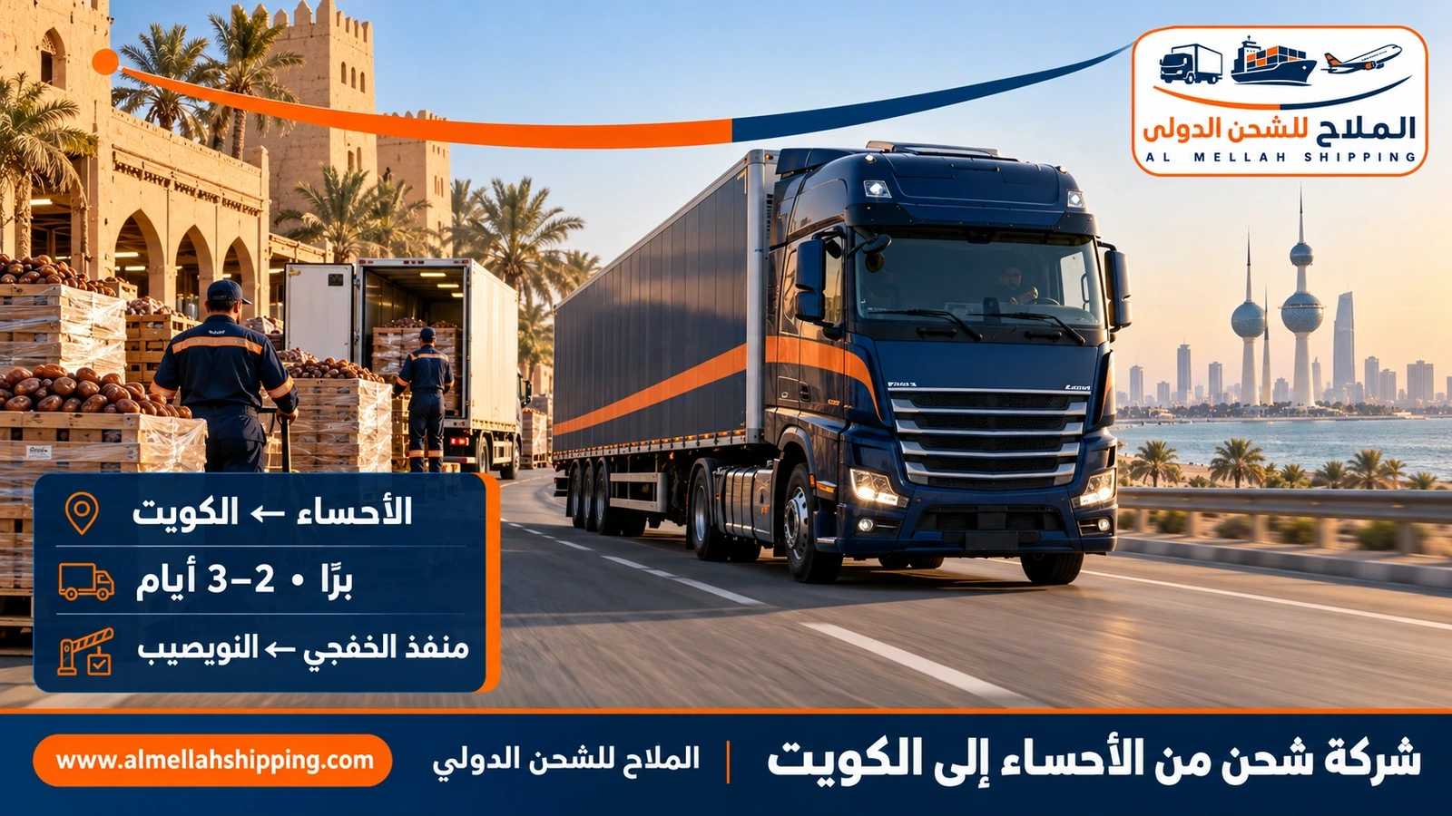 شركة شحن من الأحساء إلى الكويت — الملاح للشحن الدولي