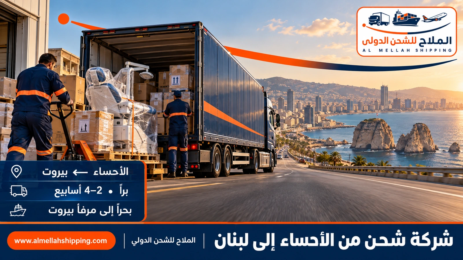 شركة شحن من الأحساء إلى لبنان — الملاح للشحن الدولي