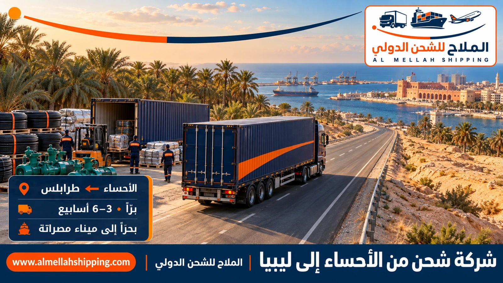 شركة شحن من الأحساء إلى ليبيا — الملاح للشحن الدولي