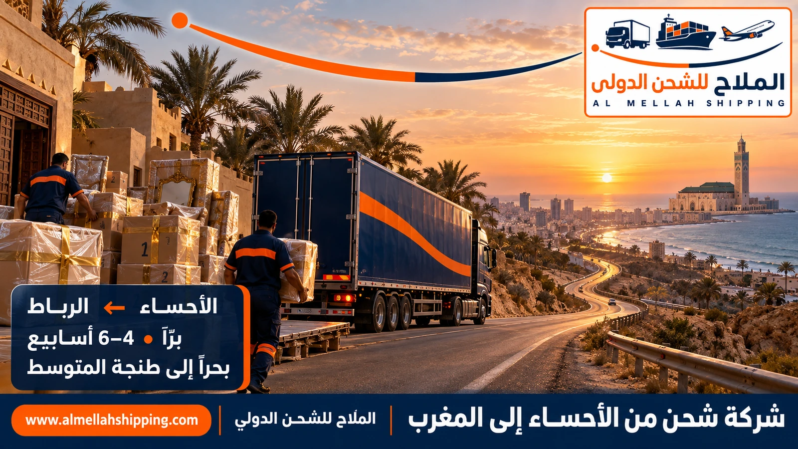 شركة شحن من الأحساء إلى المغرب — الملاح للشحن الدولي