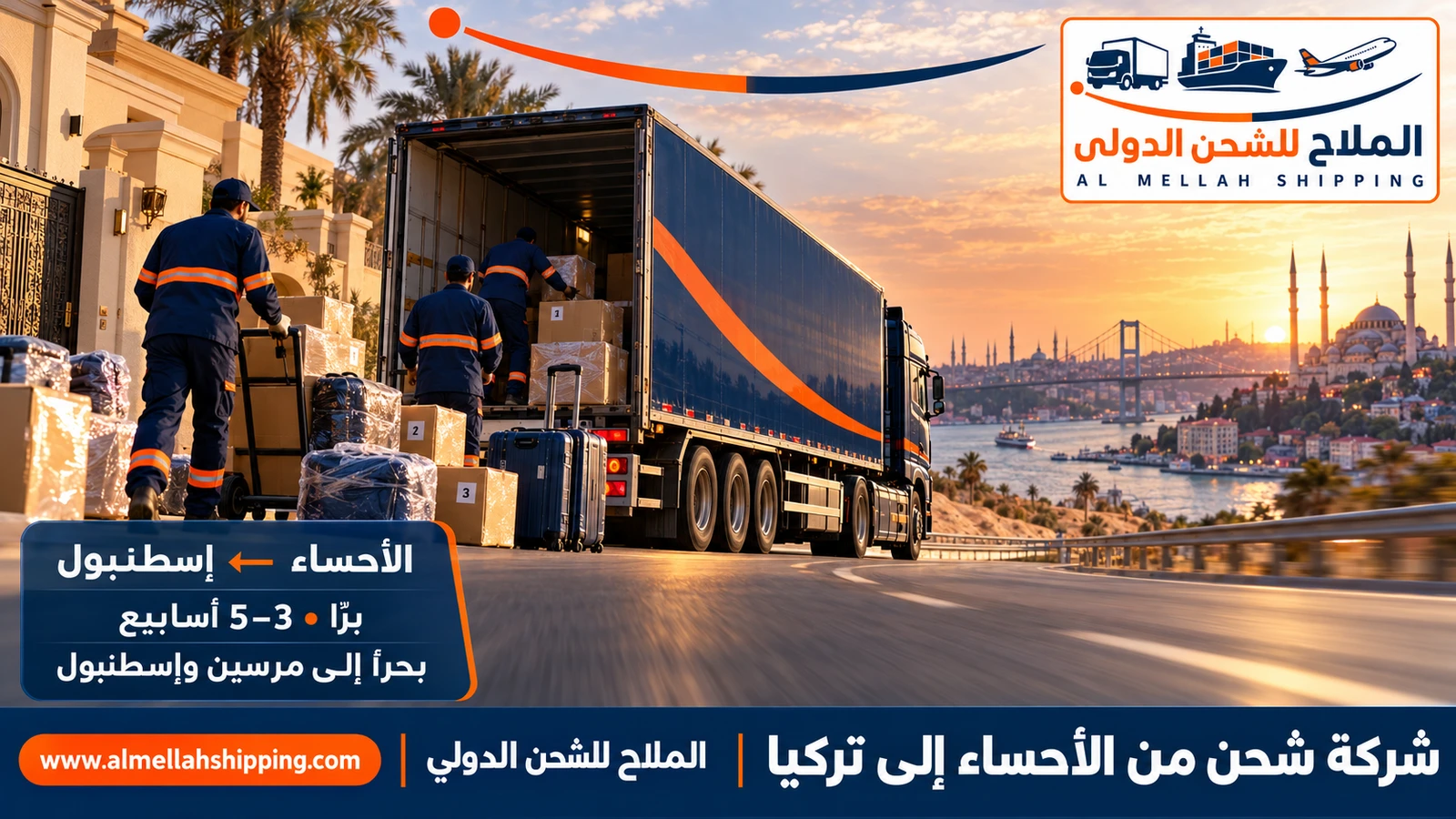شركة شحن من الأحساء إلى تركيا — الملاح للشحن الدولي