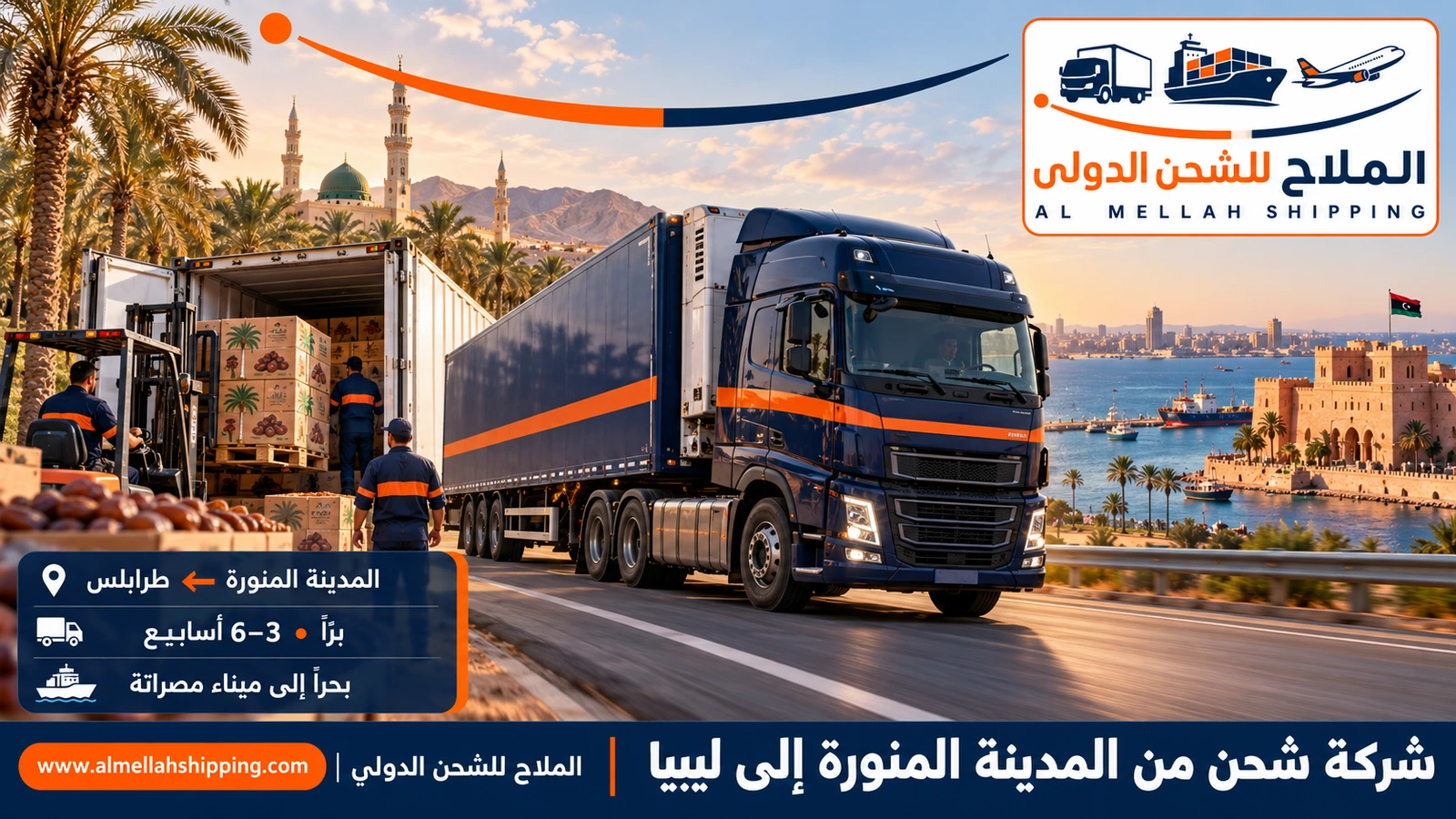 شركة شحن من المدينة المنورة إلى ليبيا — الملاح للشحن الدولي