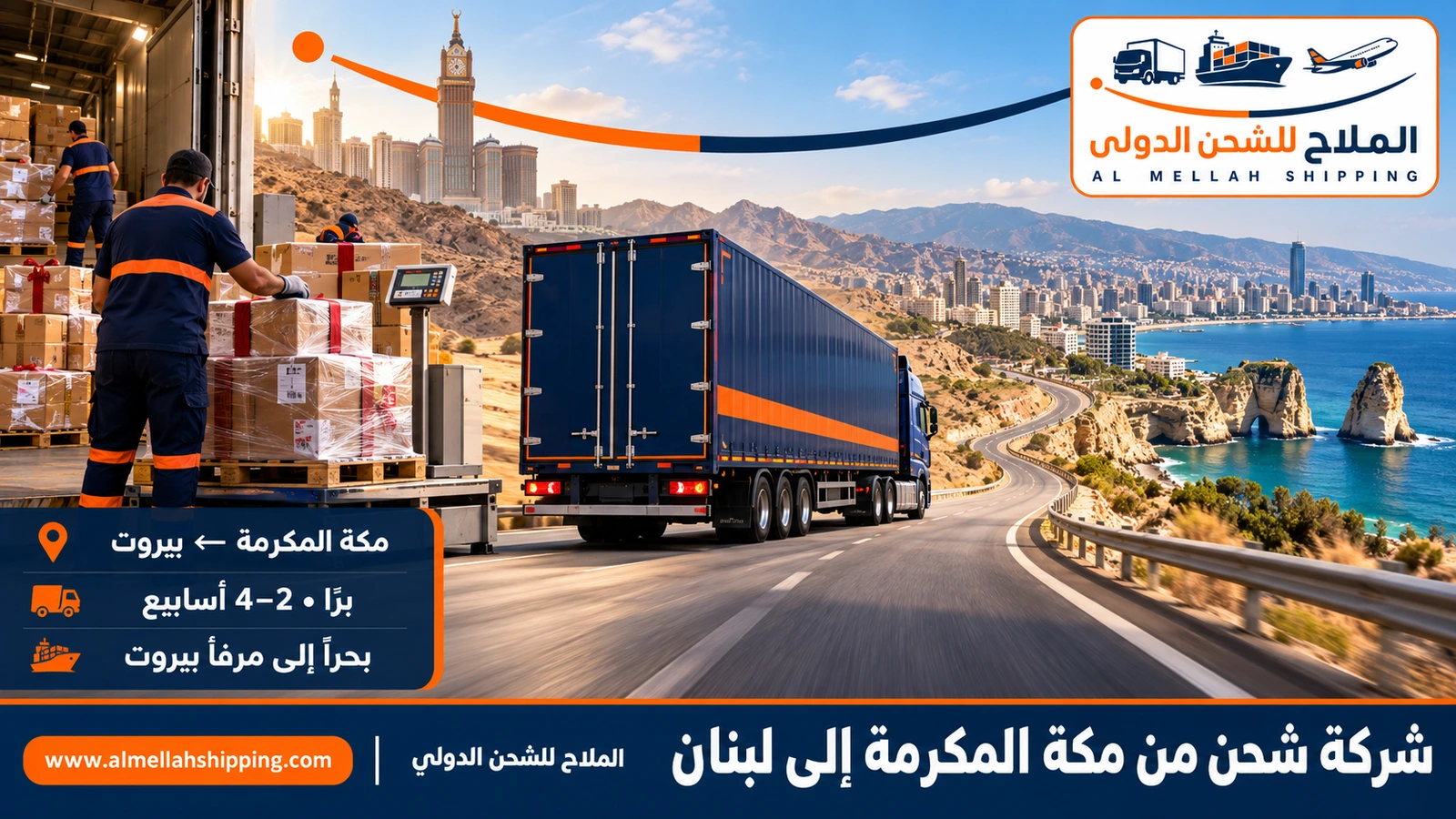 شركة شحن من مكة المكرمة إلى لبنان — الملاح للشحن الدولي