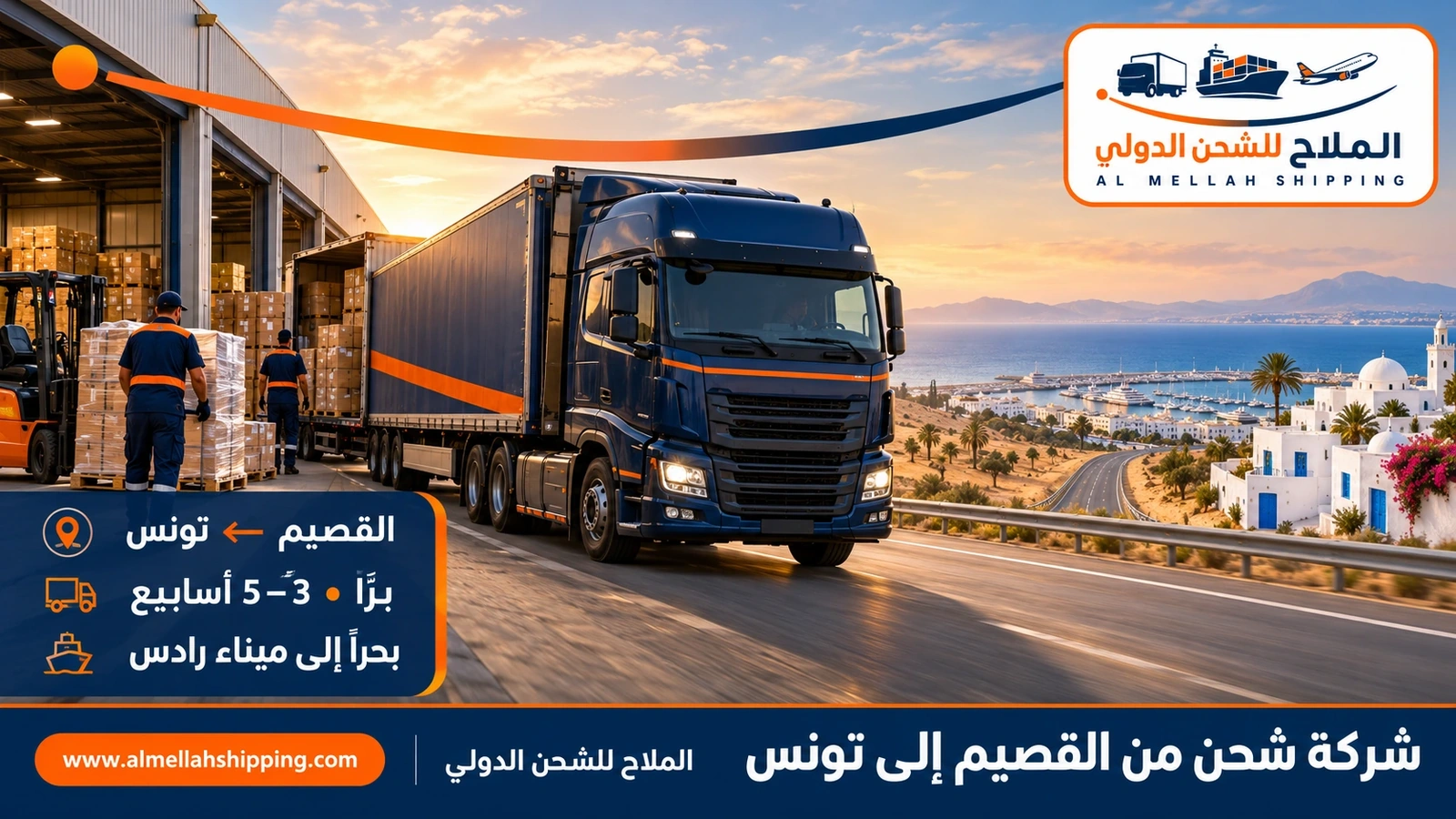 شركة شحن من القصيم إلى تونس — الملاح للشحن الدولي
